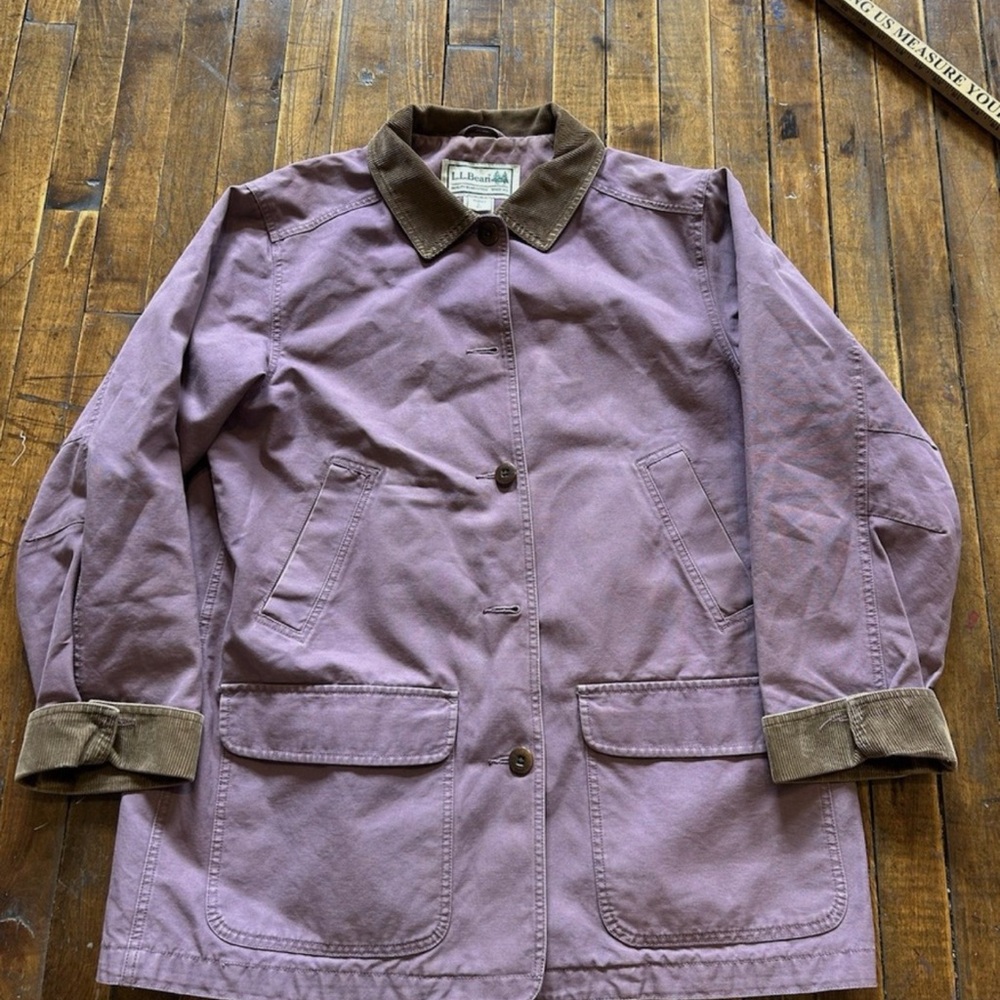 L.L. Bean Lavender Chore Jacket with Chocolate Corduroy Accents